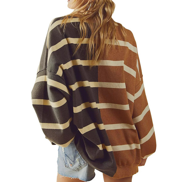 Free People Sweater - Uptown Striped Pullover - Brown and Cream - Picture 5 of 13